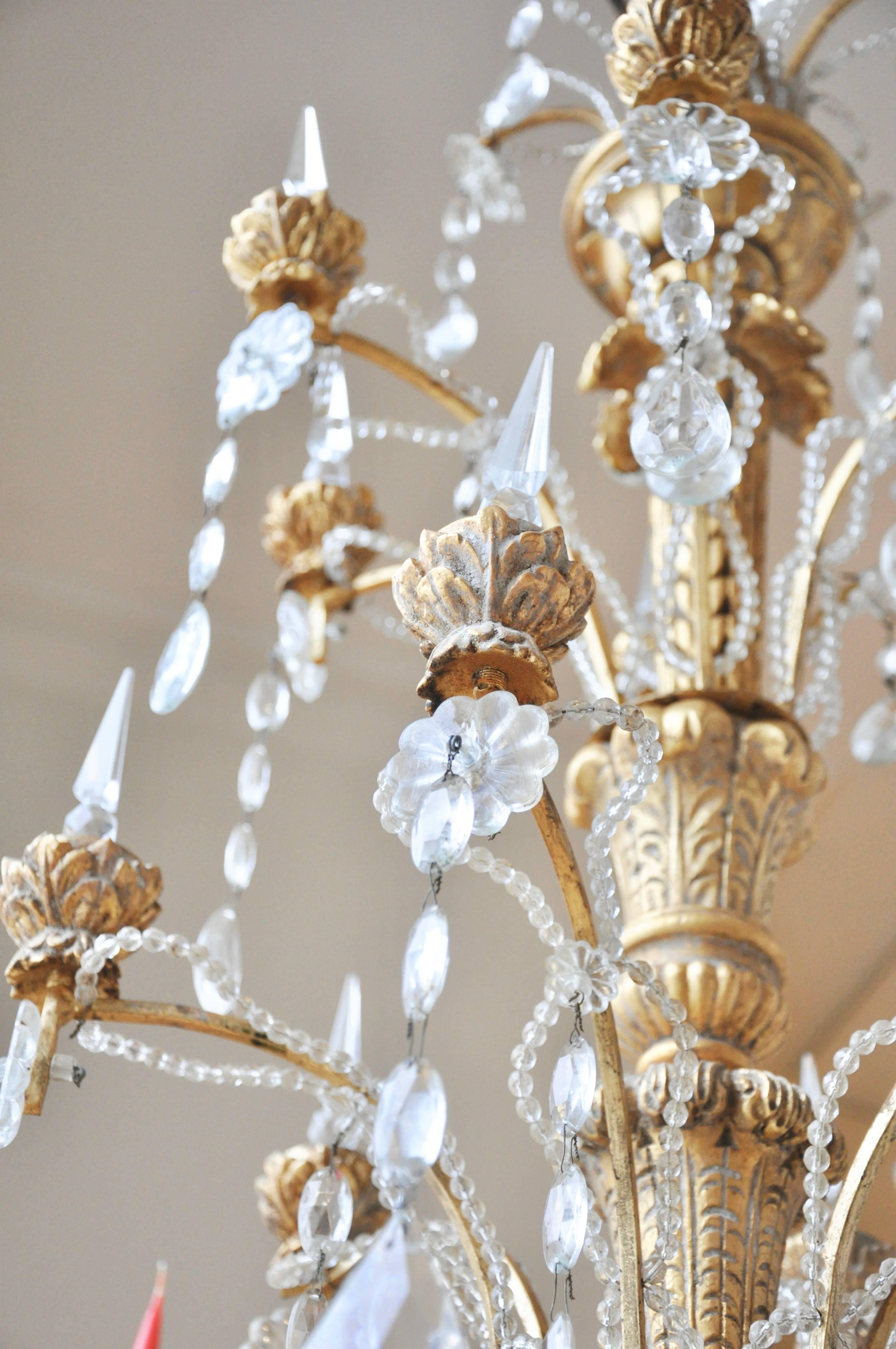 Large 19th Century Italian Neoclassical Chandelier Gilt In Excellent Condition In Essex, MA