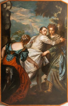 A Huge Oil On Canvas Representing The Choice of Hercules , Italy 18th Century