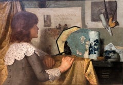 Ritratto di una giovane donna in un interno in stile giapponese, F. Hall, 1885