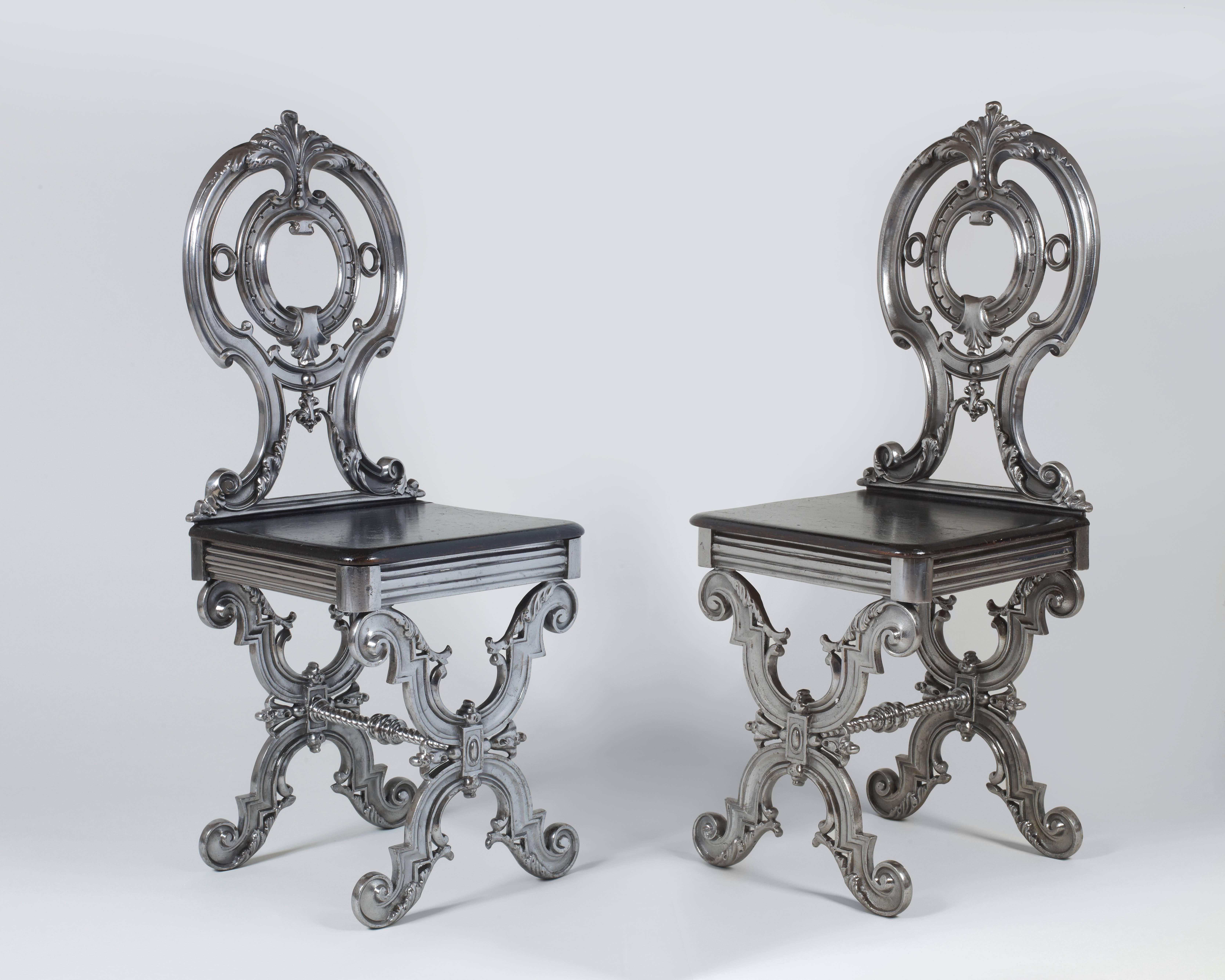 English Pair of Iron Hall Chairs For Sale
