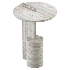 On – contemporary Side Table in Roman Travertine and metal
