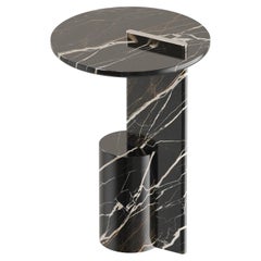 On – contemporary Side Table in Port Laurent Black Marble and Metal
