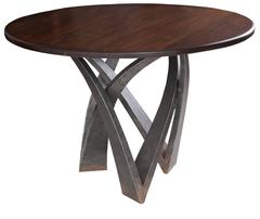 Round Walnut Top Table with Decorative Metal Base
