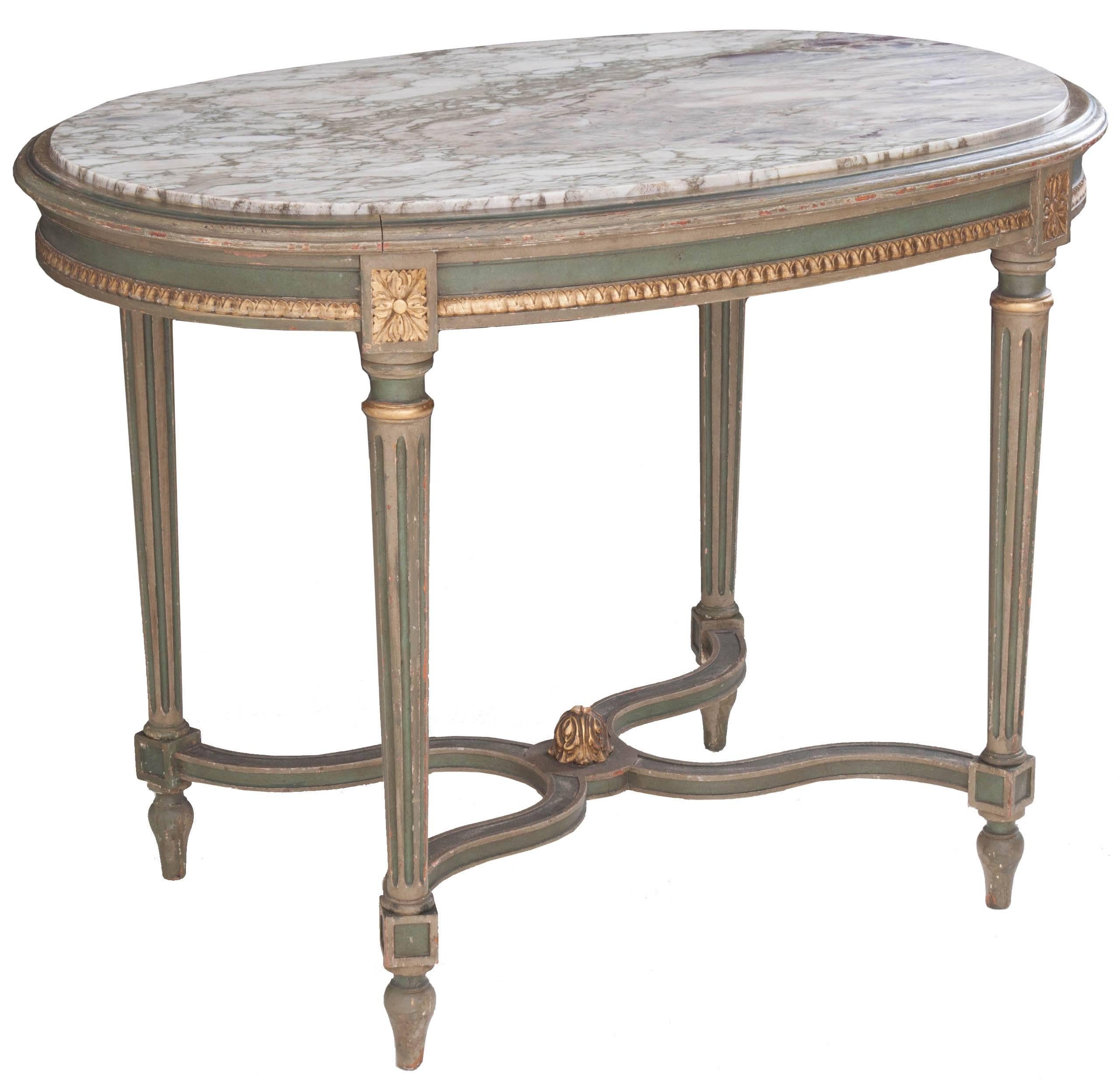 French 19th Century Louis XVI Painted Table with Marble Top