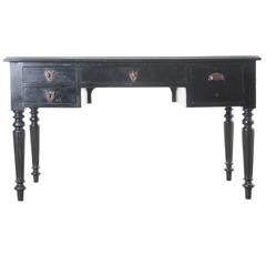 Antique French 19th Century Ebonized Louis Philippe Leather Top Desk