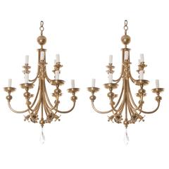 Antique Pair of French 19th Century Brass Chandeliers