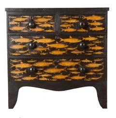 English 19th Century Découpage Fish Chest of Drawers