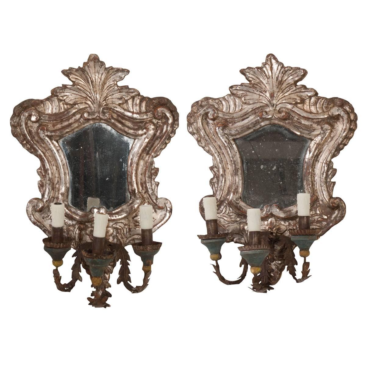 Pair of 18th Century Italian Silver Gilt Venetian Sconces