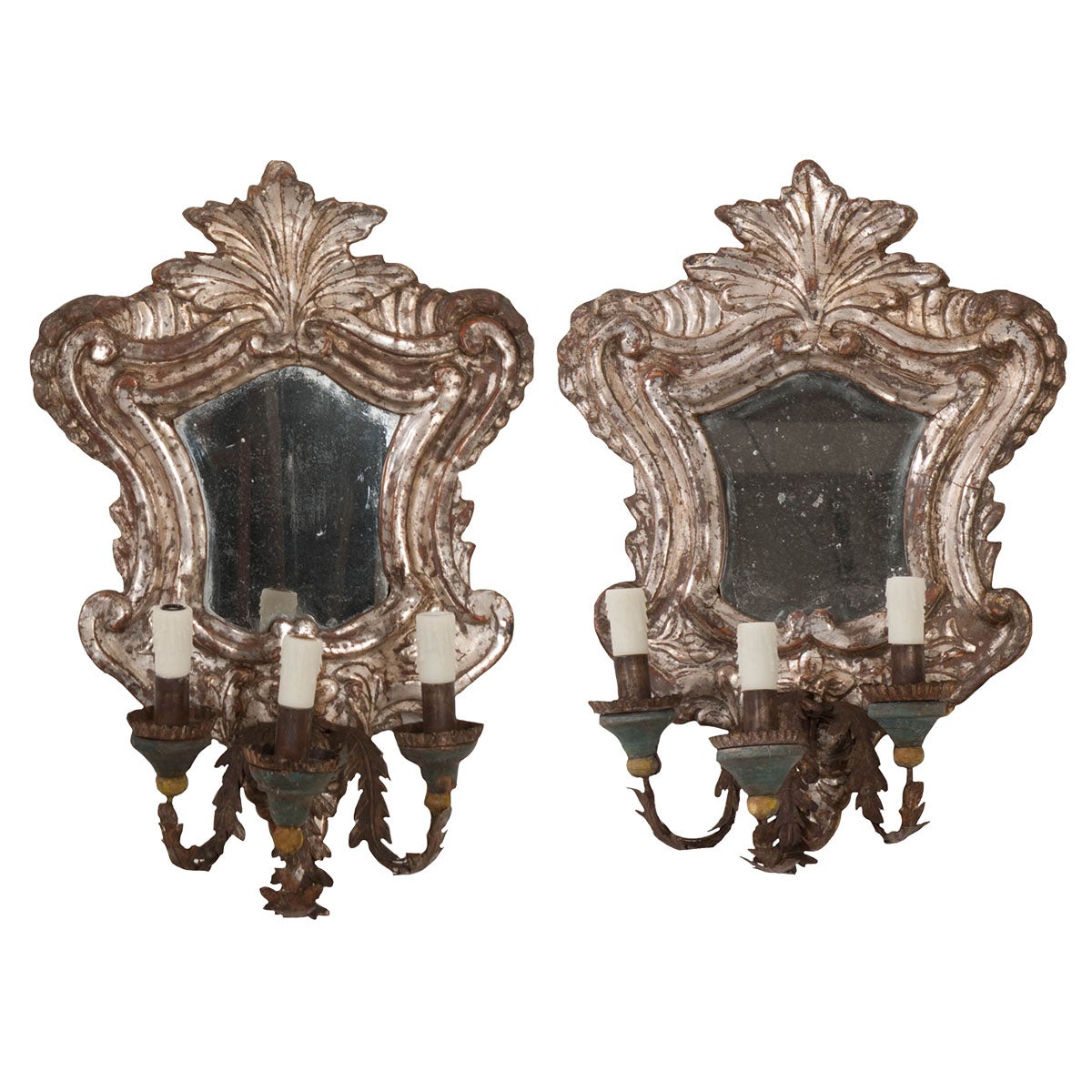 Rare Pair of 18th Century Etched Mirror Wall Sconces at 1stDibs