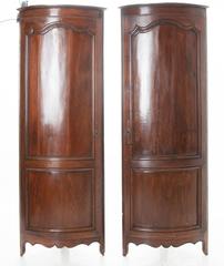 French 19th Century Pair of Louis XV Walnut Demi-Lune Corner Cabinets