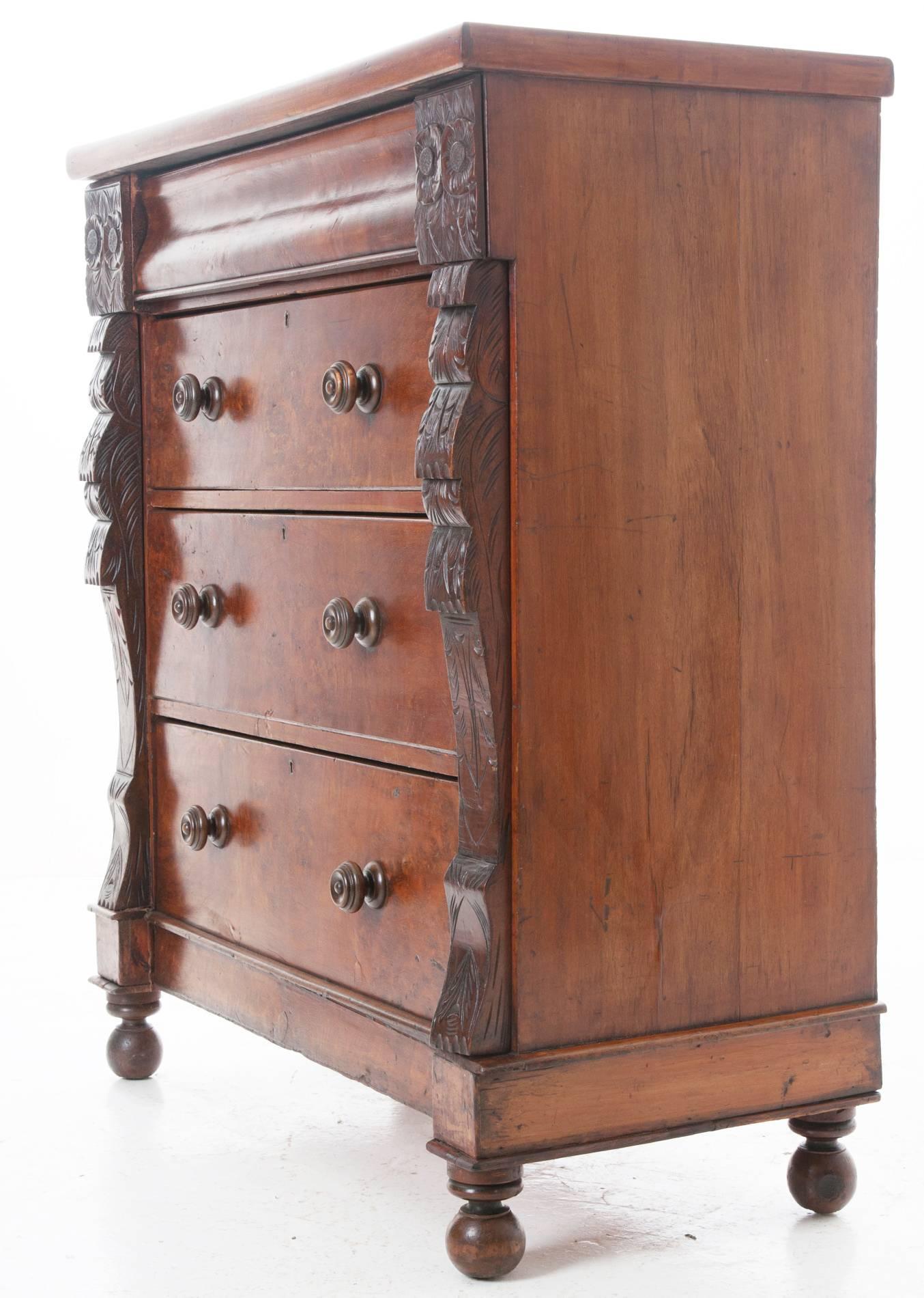 Scottish 19th Century Carved and Burled Mahogany Chest of Drawers 4