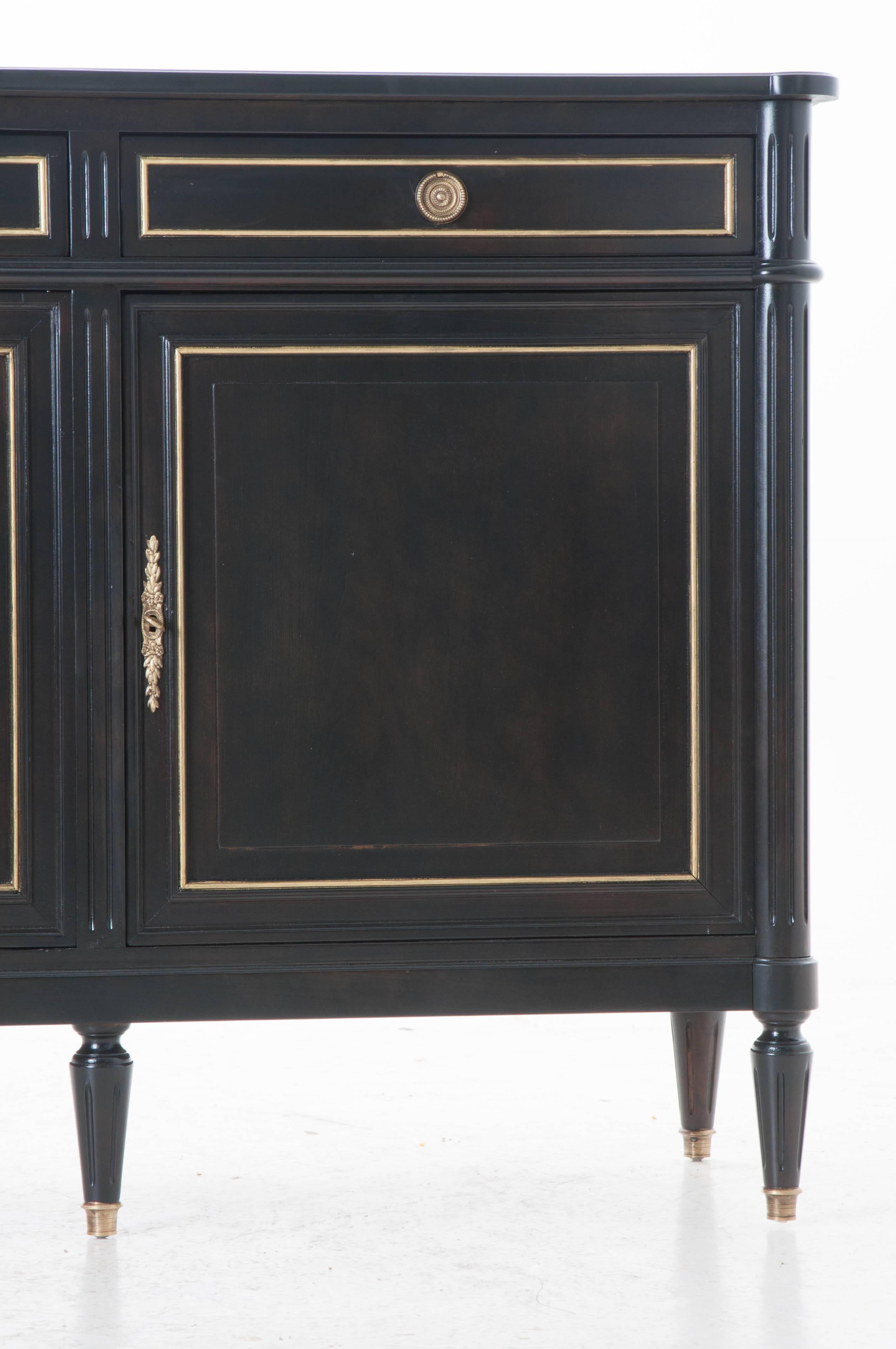 French 20th Century Louis XVI Style Ebony and Gilt Enfilade In Excellent Condition In Baton Rouge, LA
