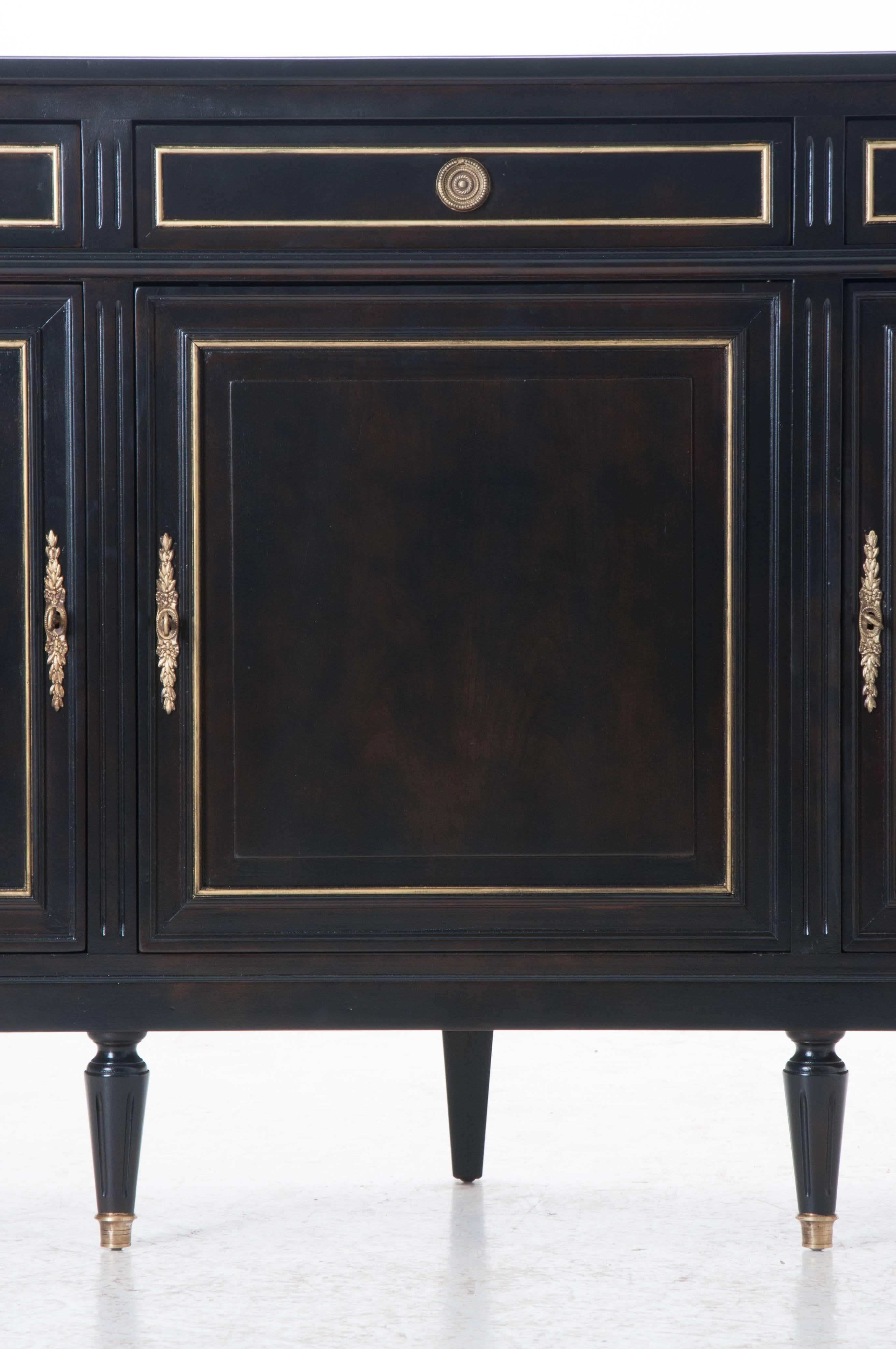 French 20th Century Louis XVI Style Ebony and Gilt Enfilade 1