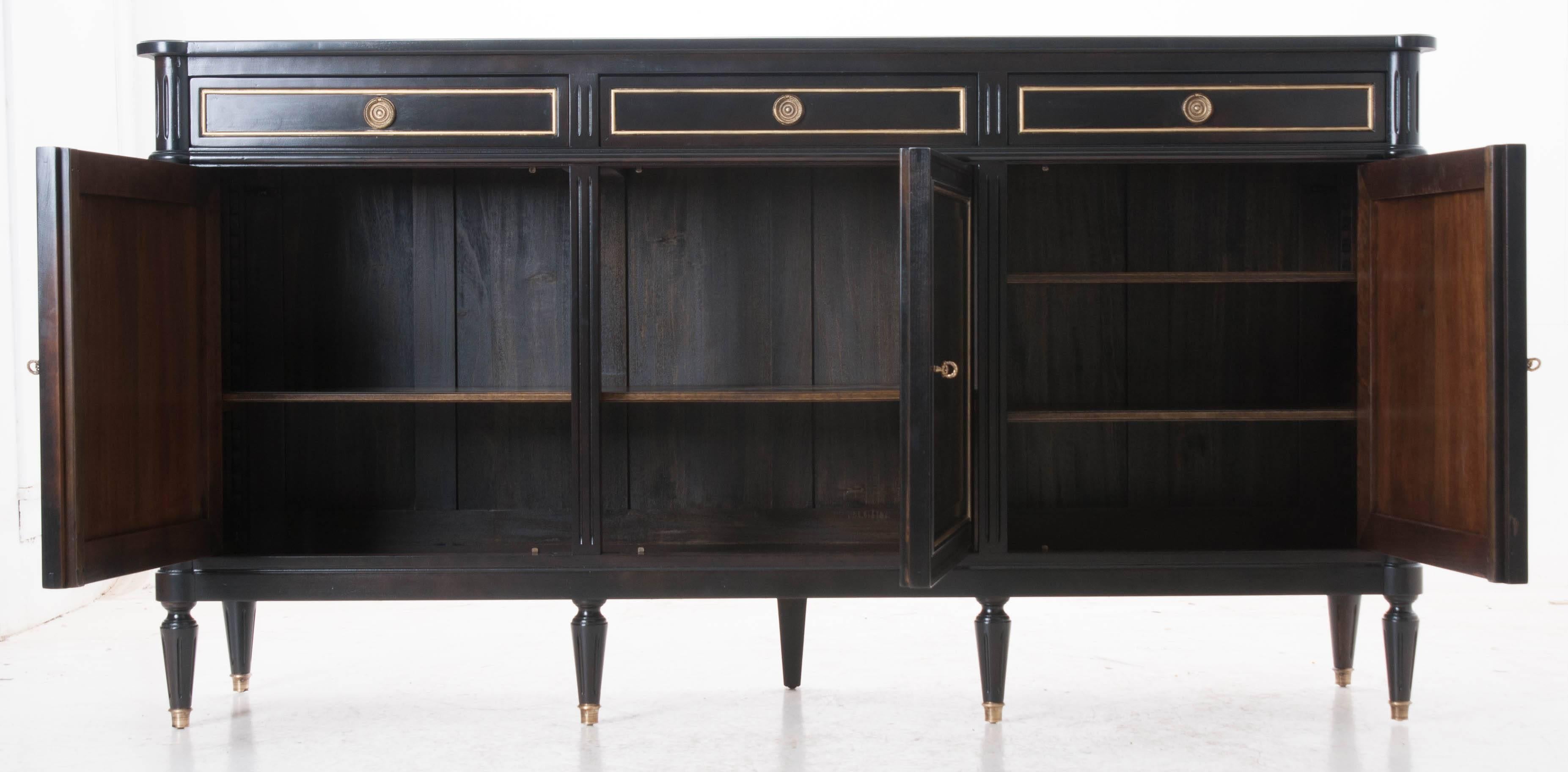 French 20th Century Louis XVI Style Ebony and Gilt Enfilade 3