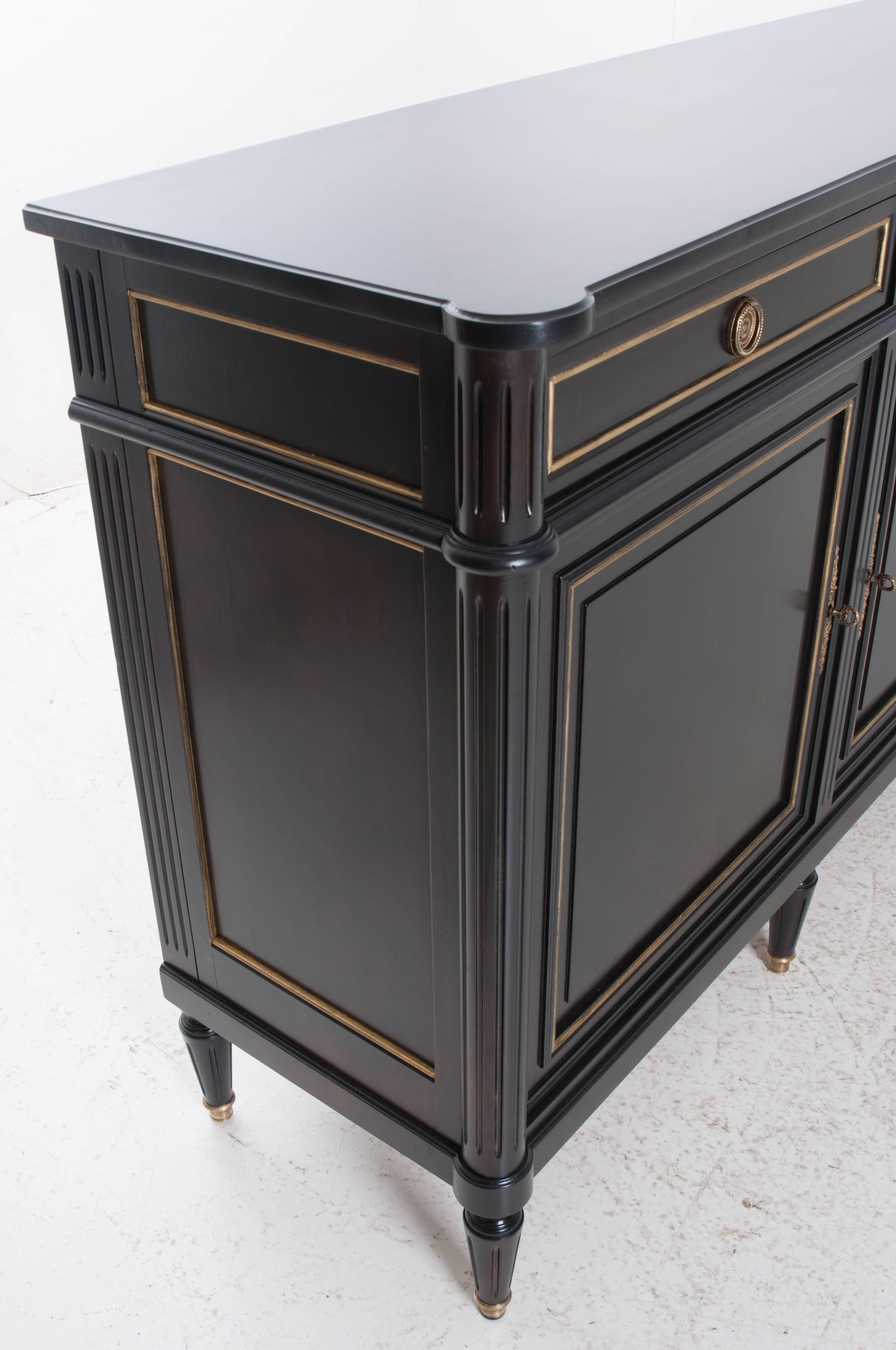 French 20th Century Louis XVI Style Ebony and Gilt Enfilade 4