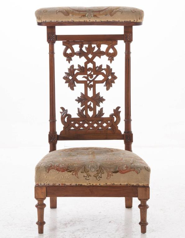 French Walnut Prie Dieu with Original Needlepoint at 1stDibs