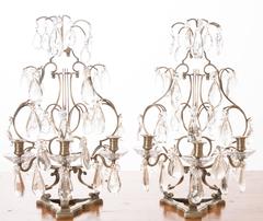 Pair of Brass and Cut Crystal Candelabra Girandoles