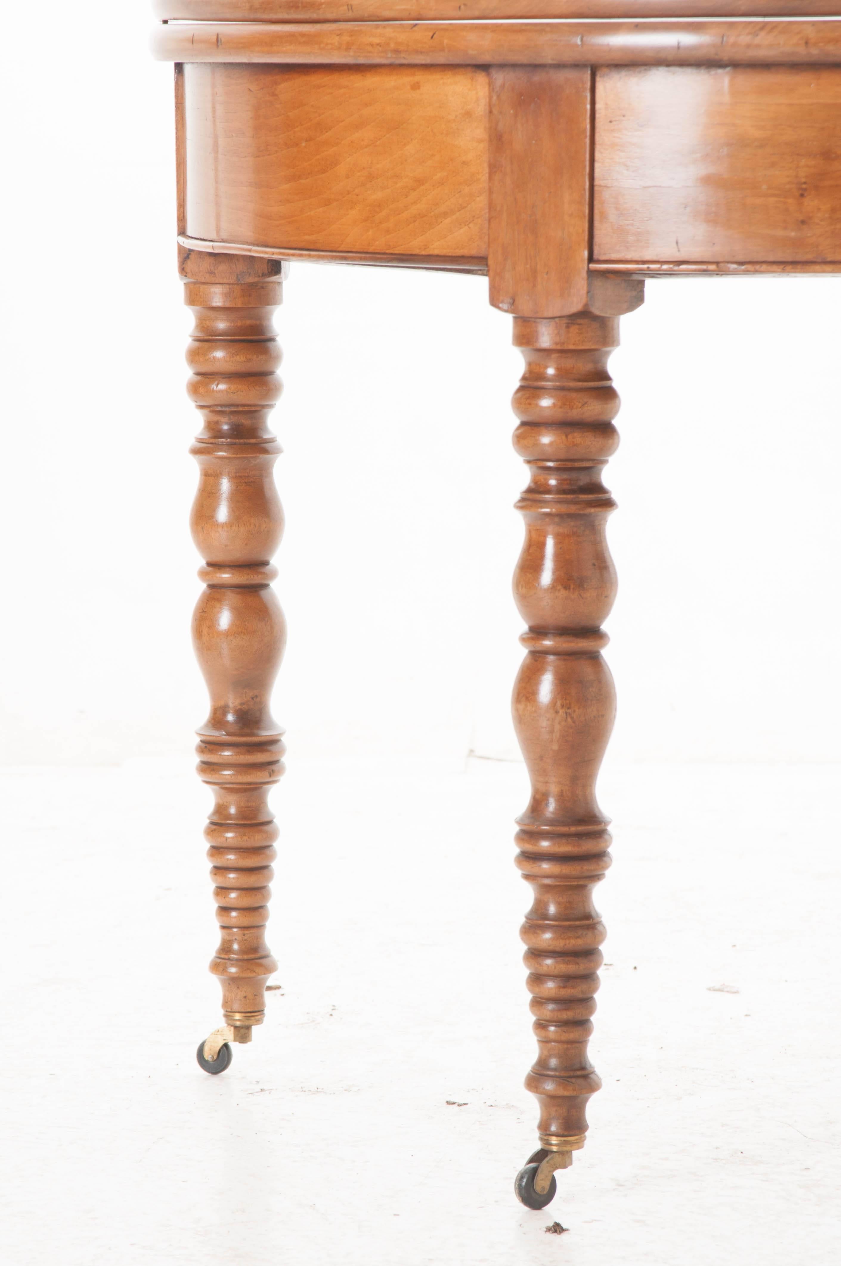 French 19th Century Folding Demilune Table with Drawer 3