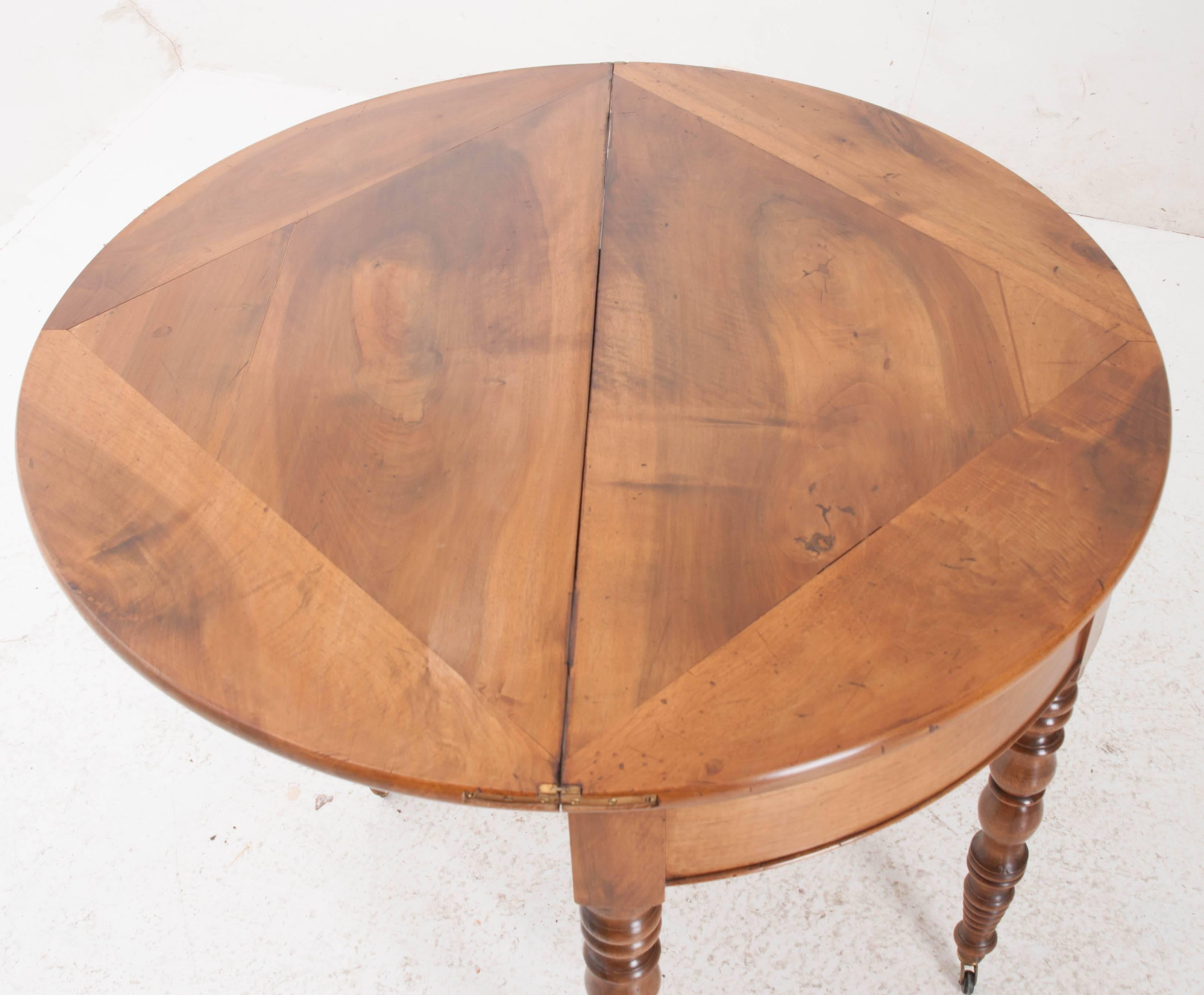 French 19th Century Folding Demilune Table with Drawer 1