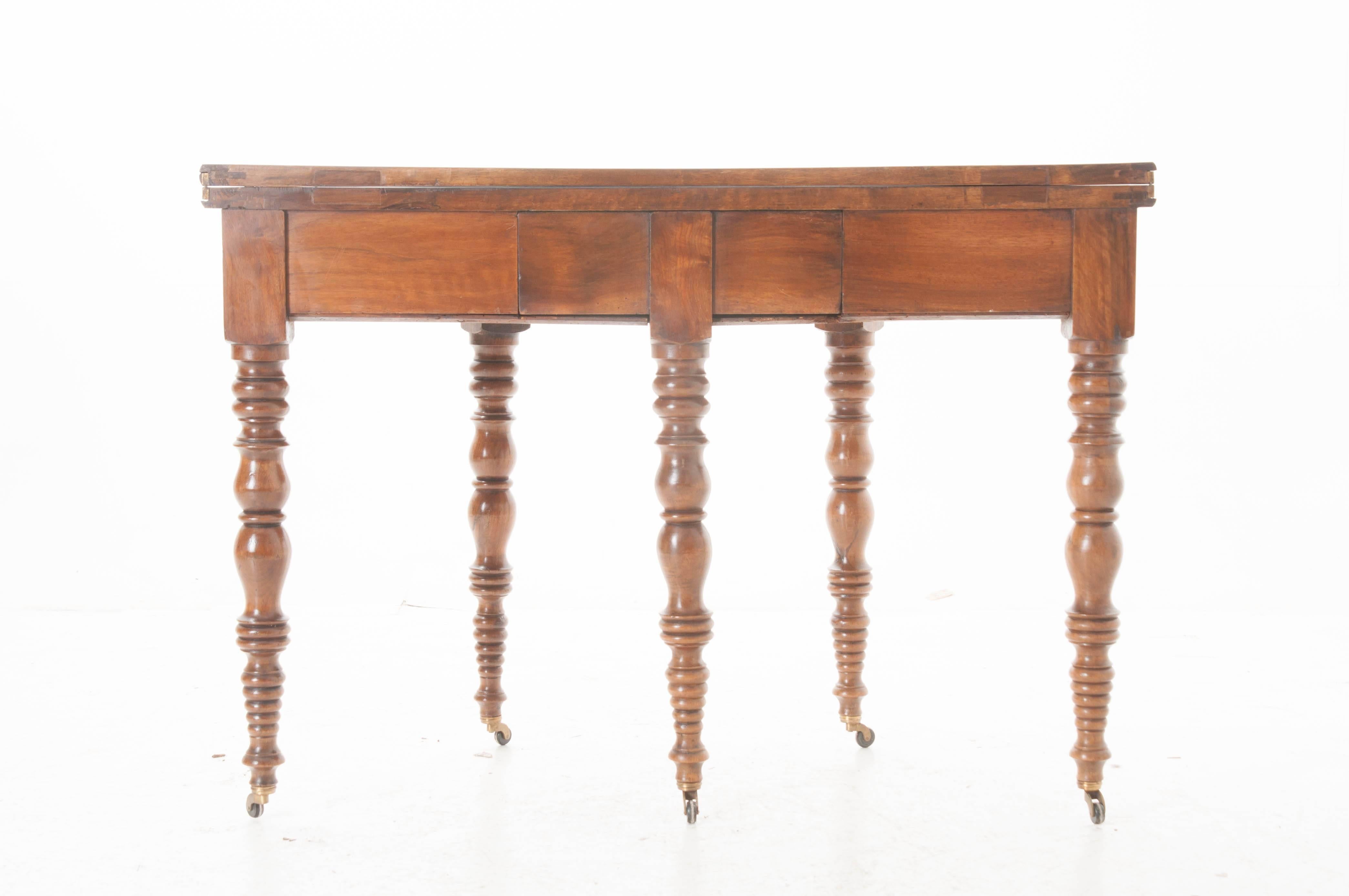 French 19th Century Folding Demilune Table with Drawer 7