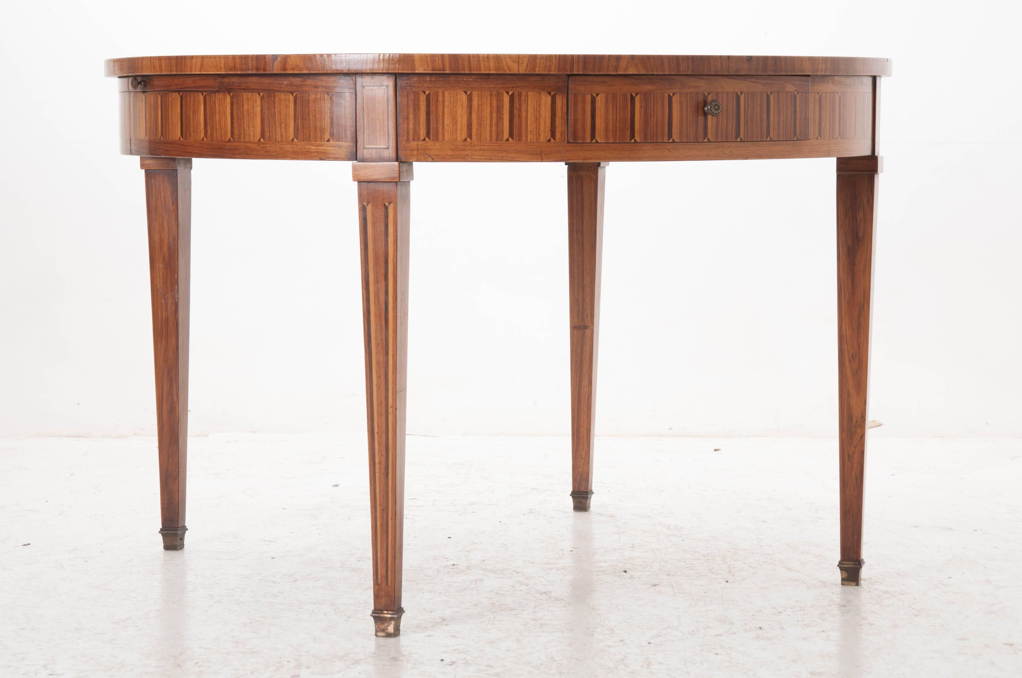 Inlay French 19th Century Directoire Round Leather Top Table