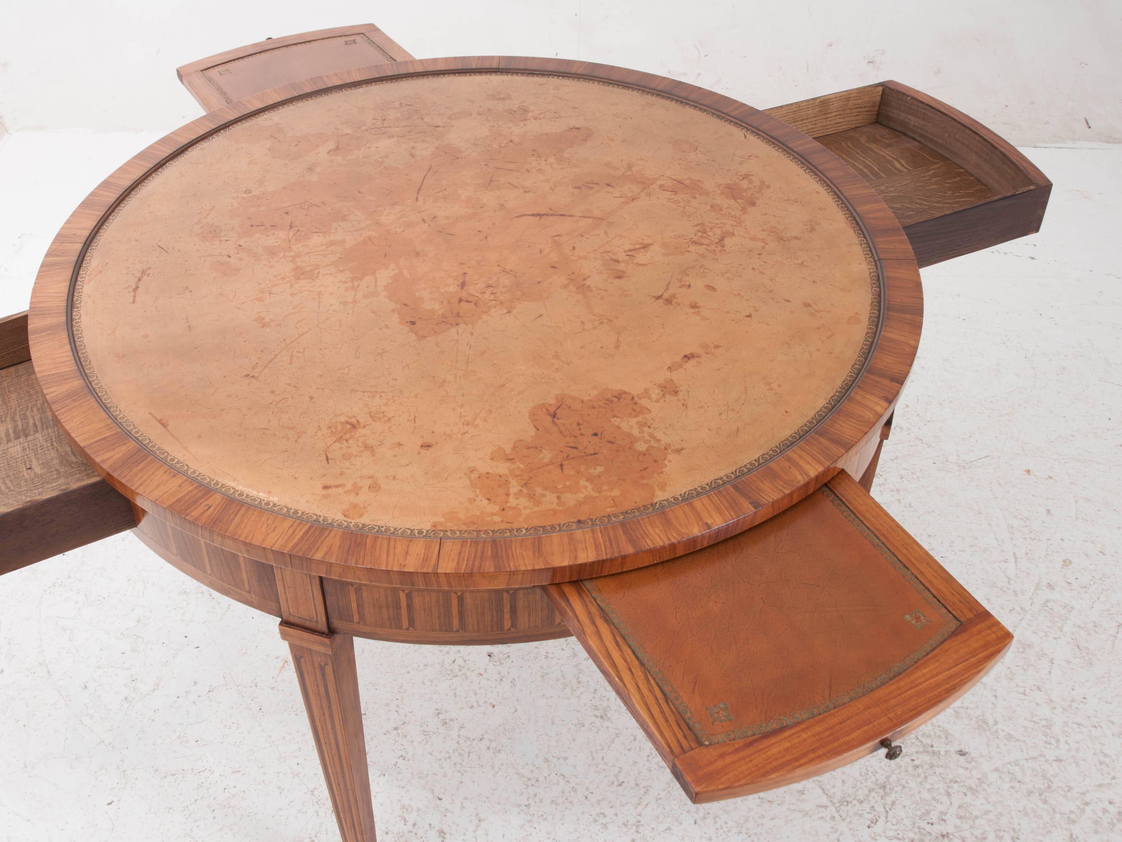 French 19th Century Directoire Round Leather Top Table 1