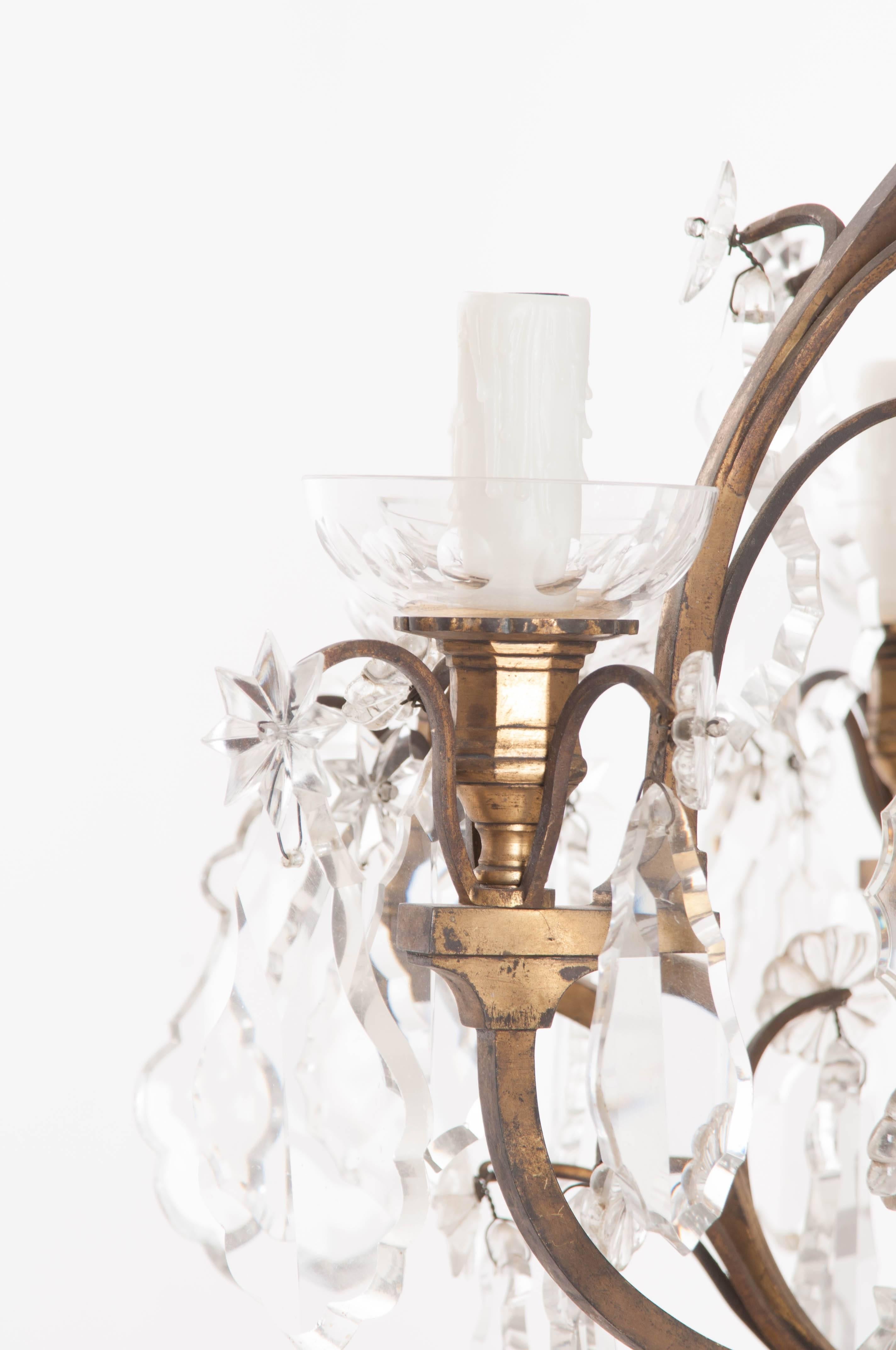 Faceted French 19th Century Crystal and Brass Chandelier