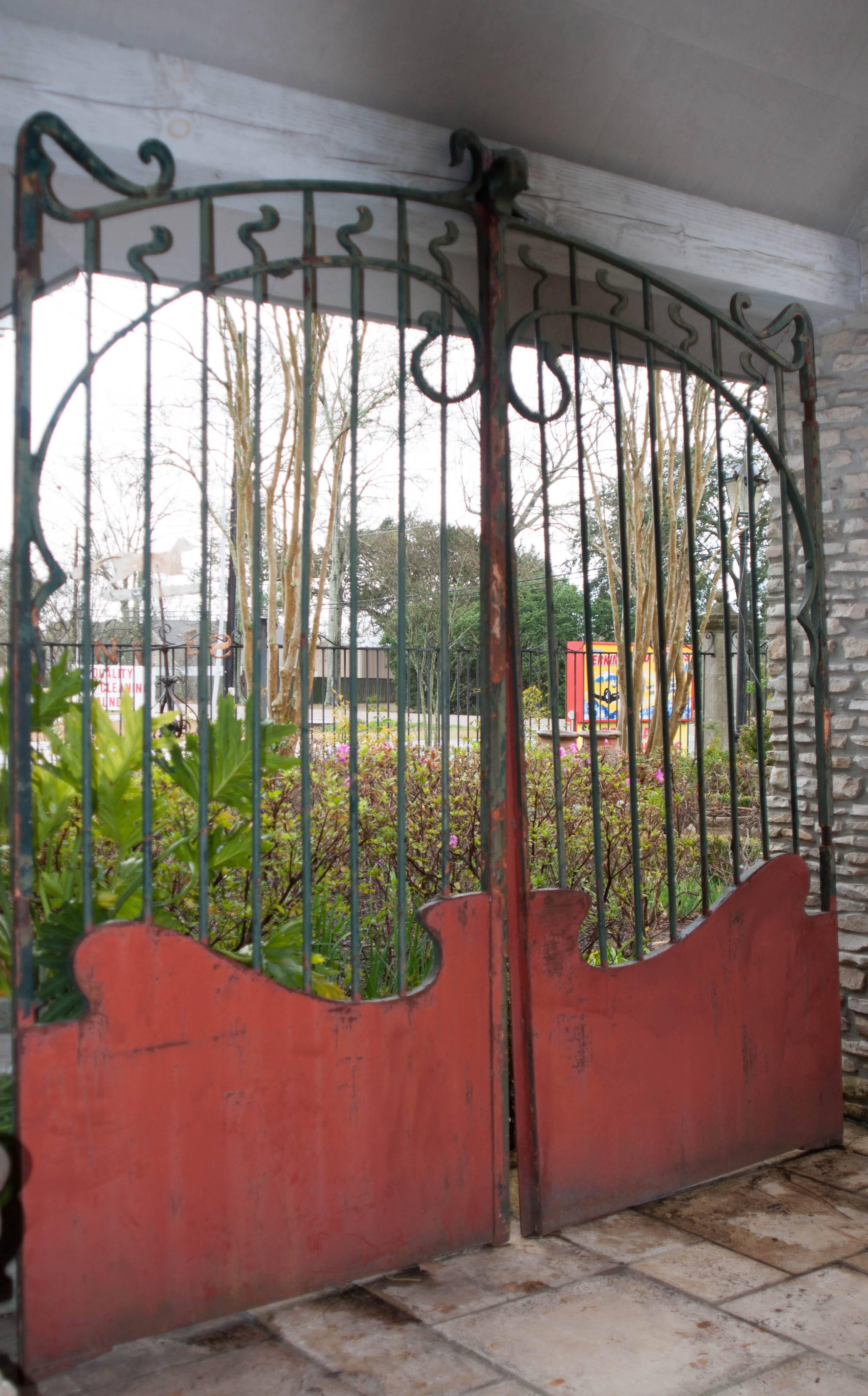 20th Century French Forged Iron Art Nouveau Painted Entrance Gate