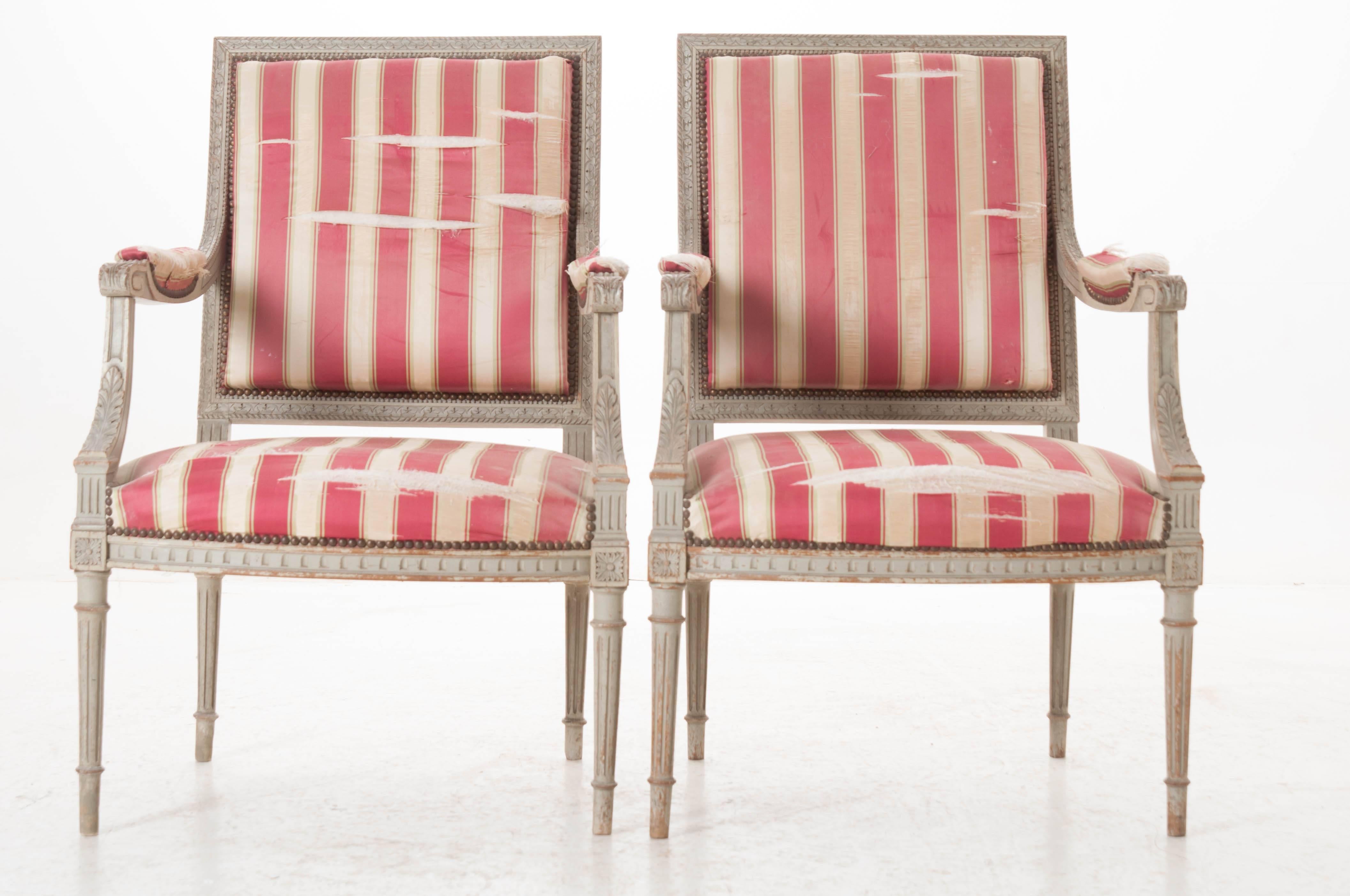 Pair of French 19th Century Painted Louis XVI Style Fauteuils 1