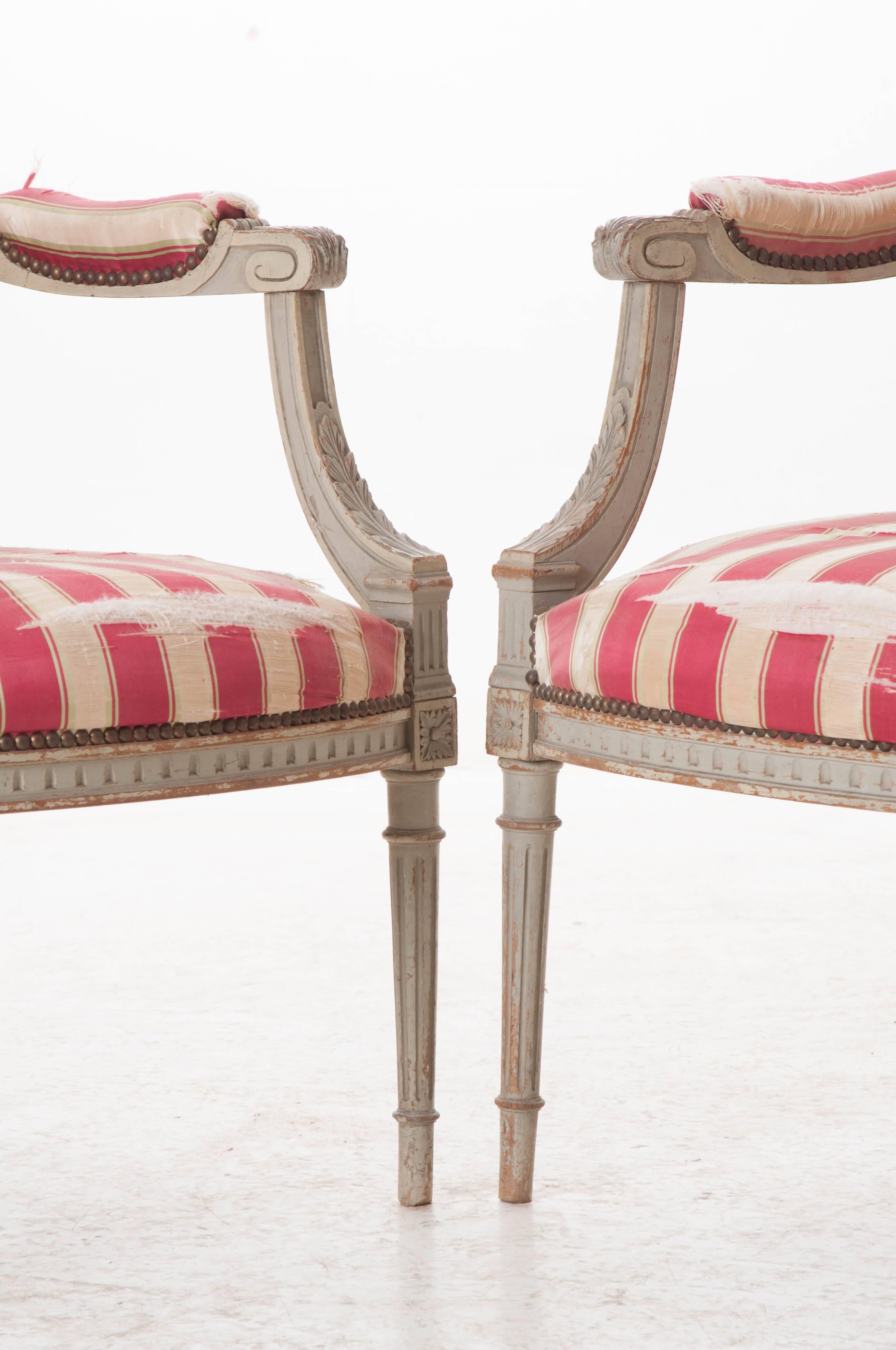 Pair of French 19th Century Painted Louis XVI Style Fauteuils 2