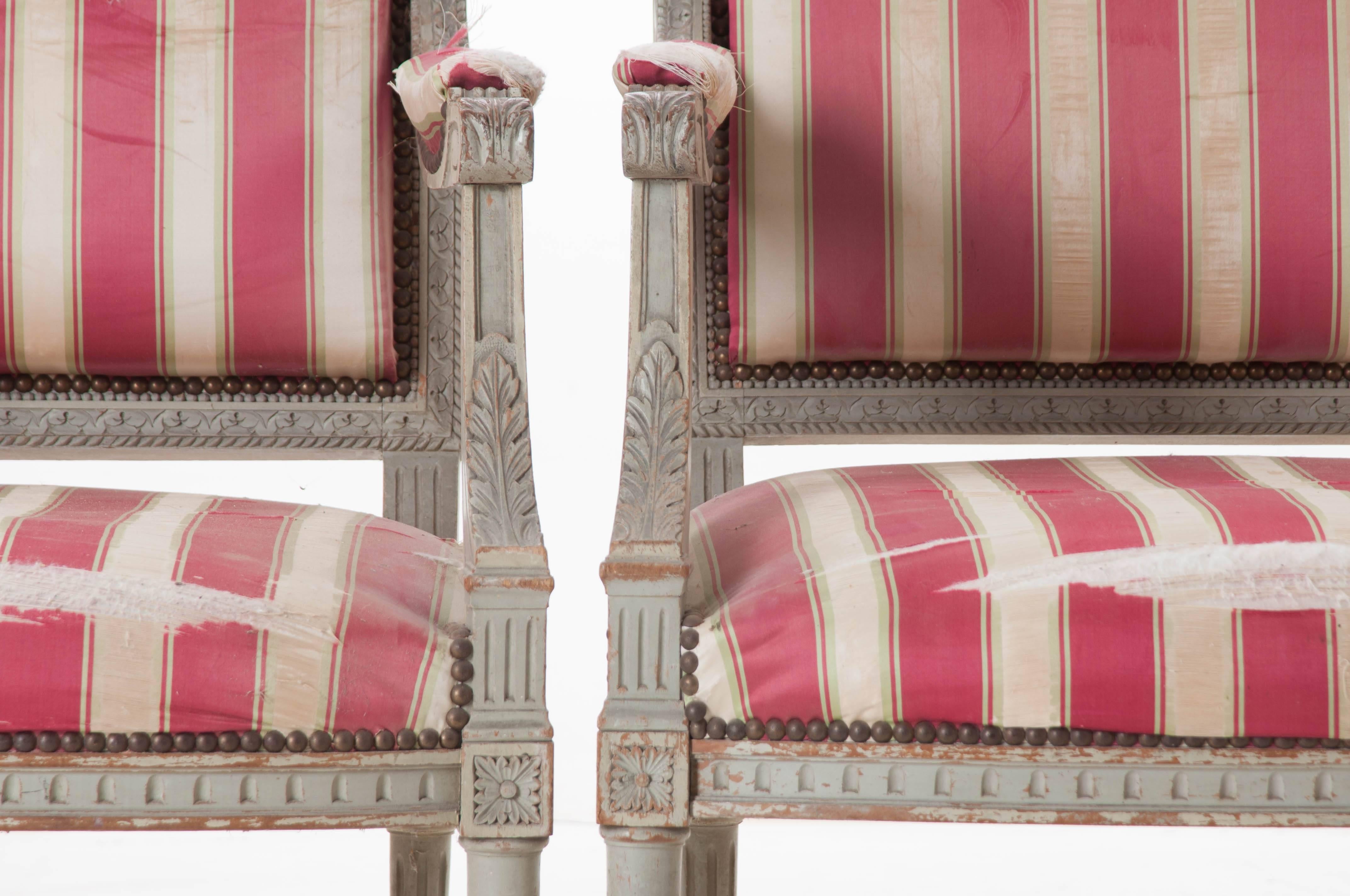 Pair of French 19th Century Painted Louis XVI Style Fauteuils 3