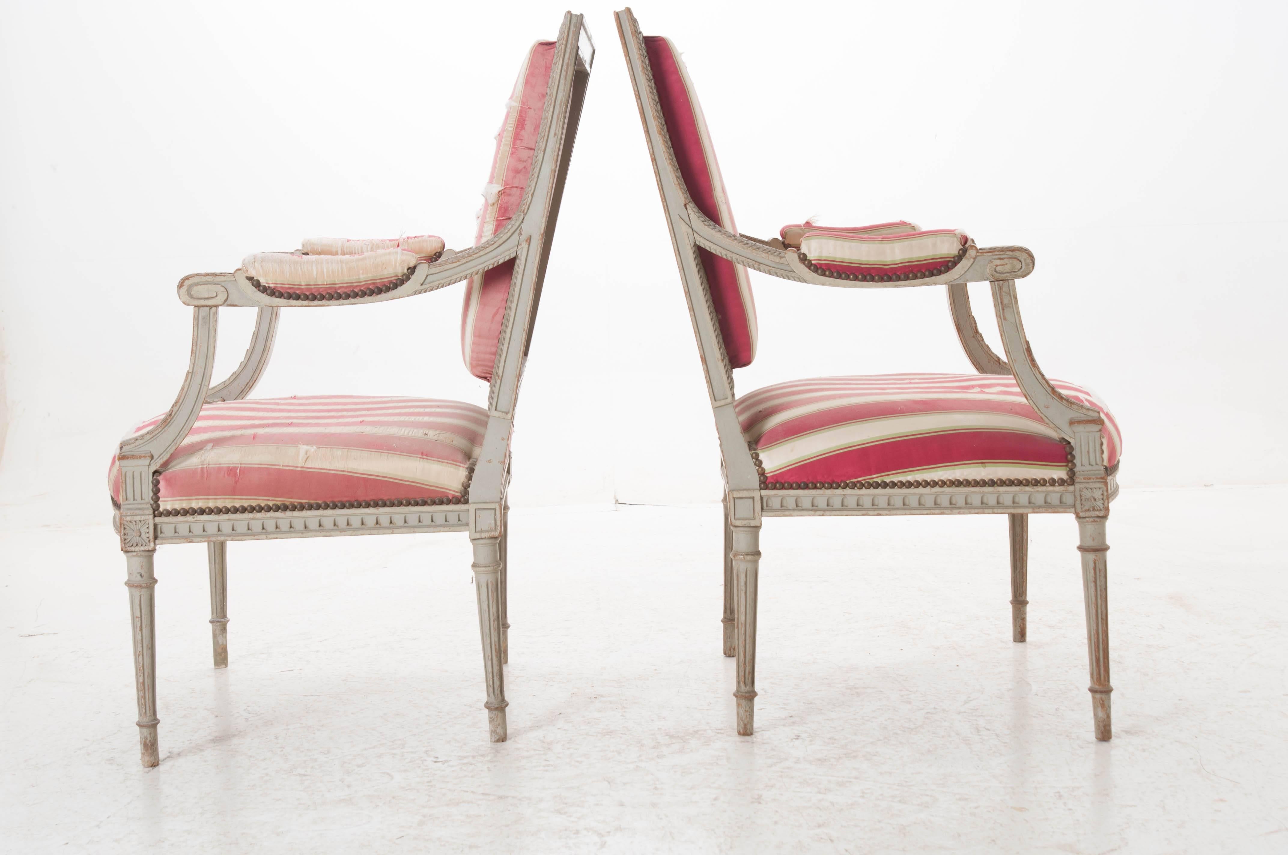 Pair of French 19th Century Painted Louis XVI Style Fauteuils 5