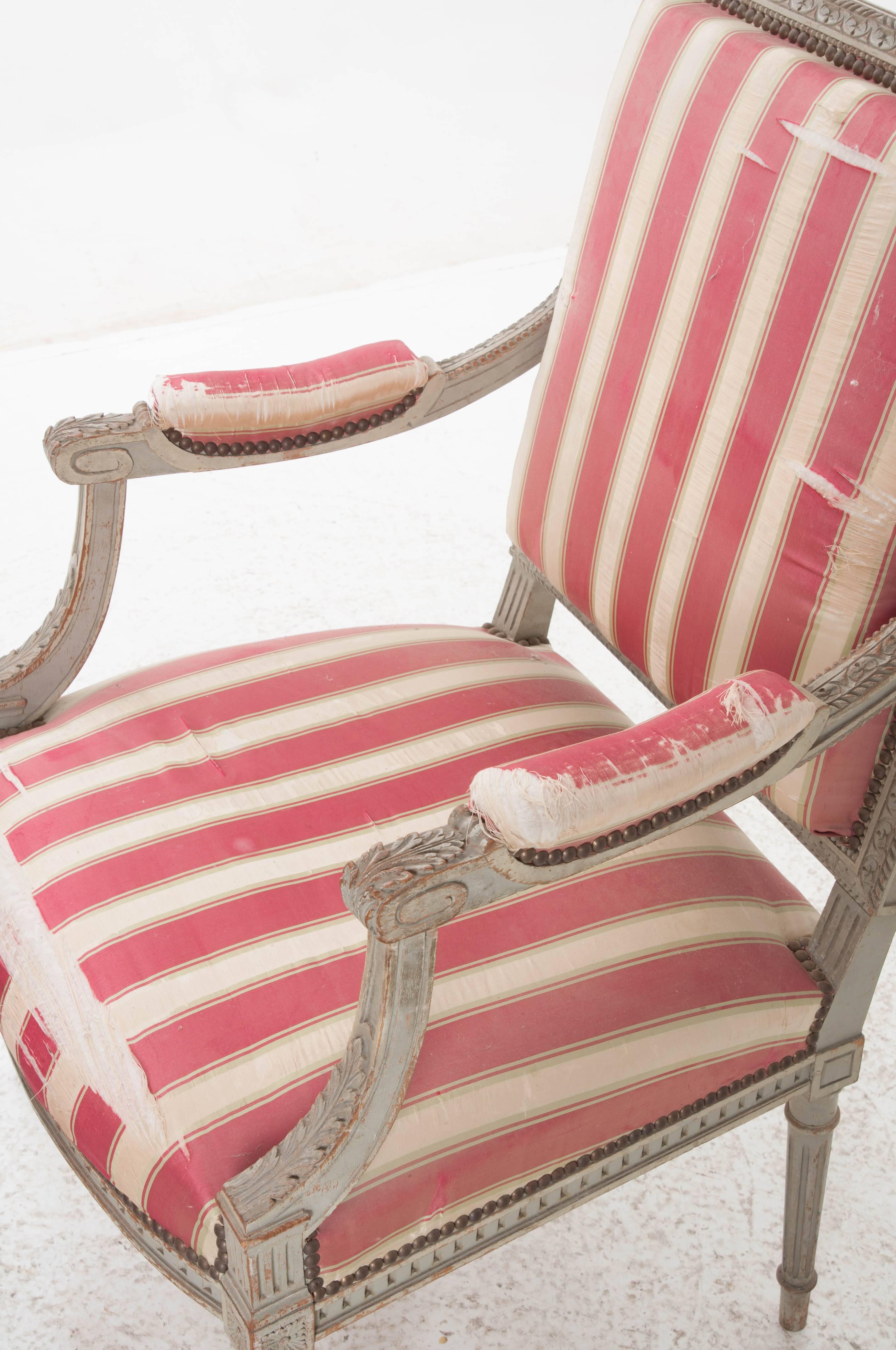 Pair of French 19th Century Painted Louis XVI Style Fauteuils 6