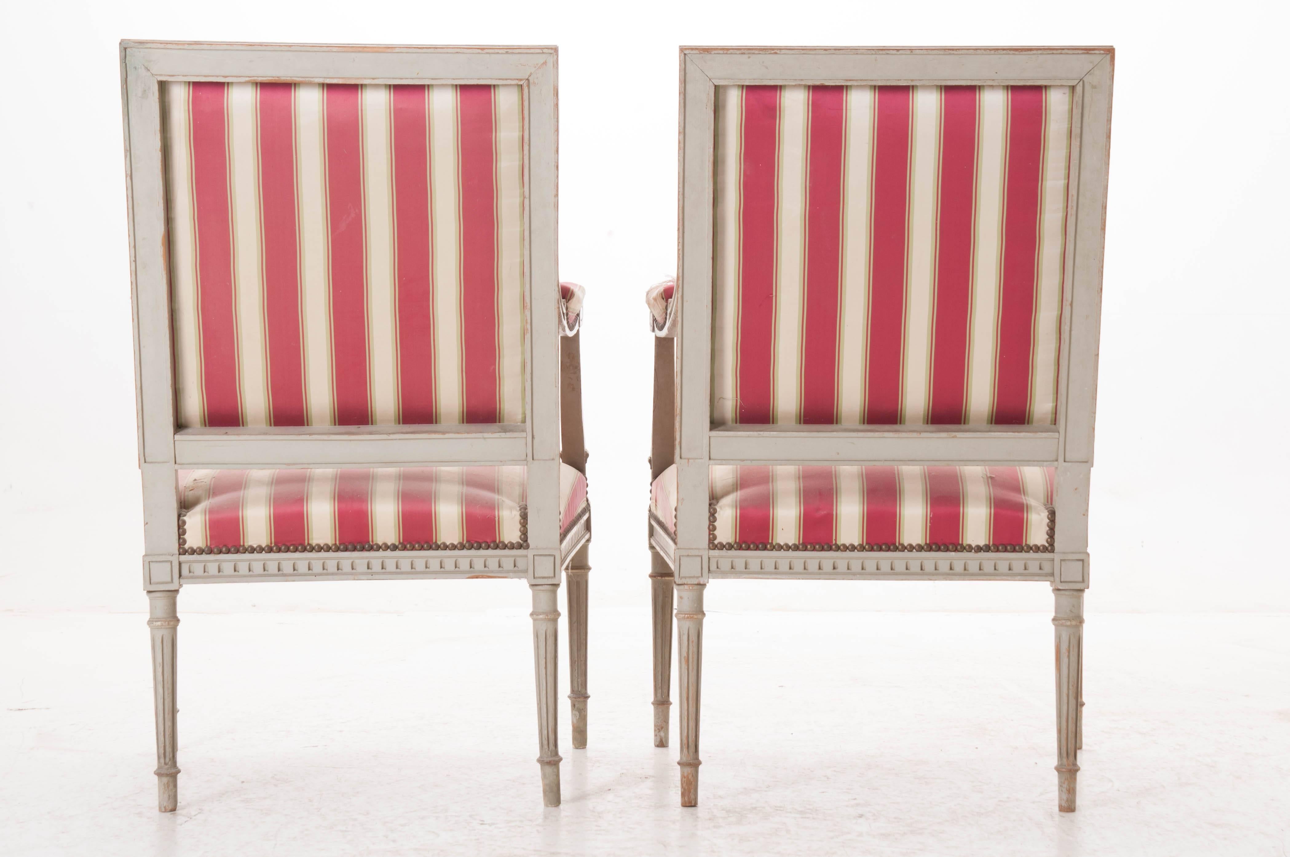 Pair of French 19th Century Painted Louis XVI Style Fauteuils 7