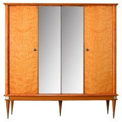 French Midcentury Modern Maple Armoire