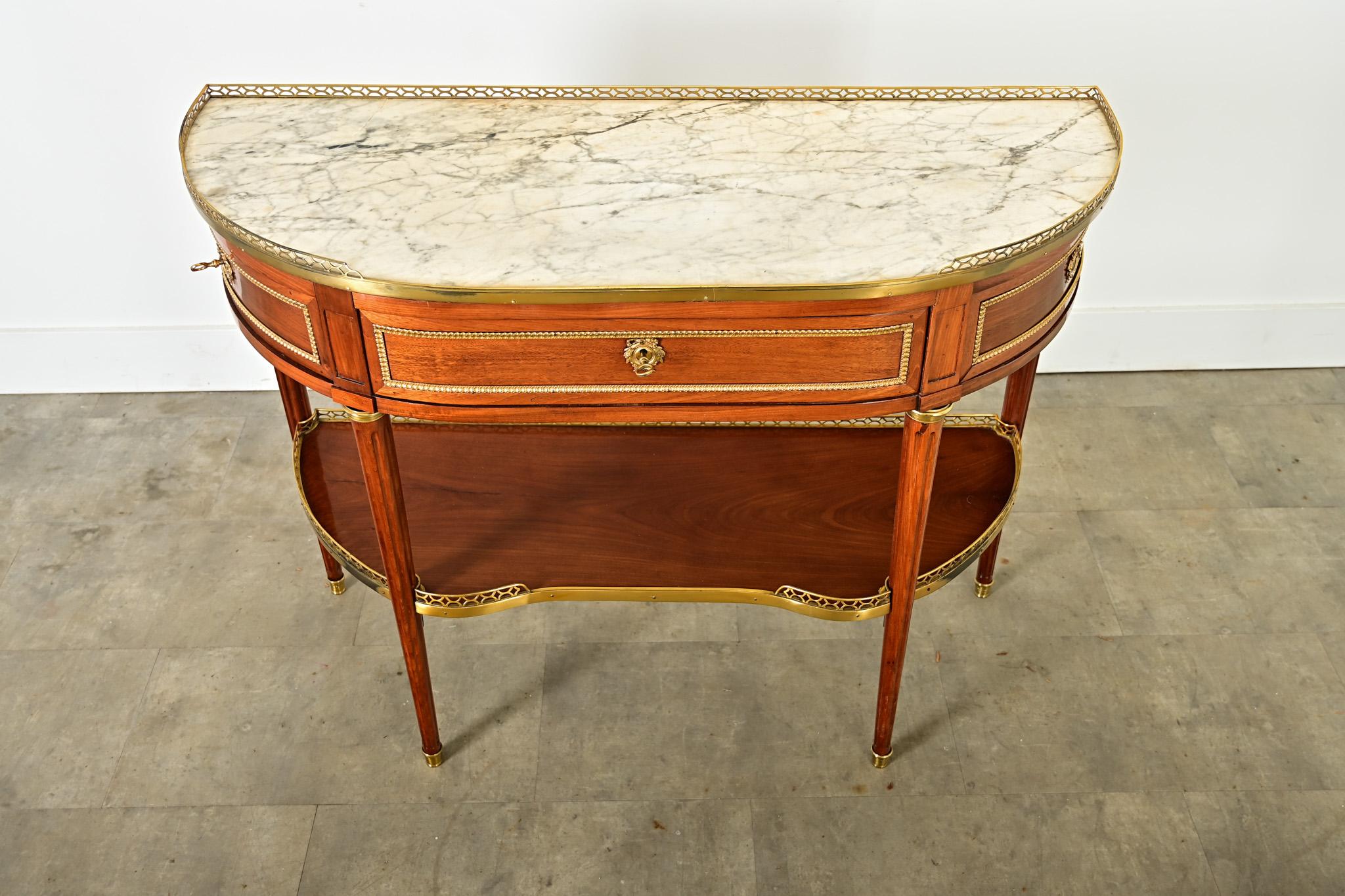 Francese Console francese del XIX secolo Luigi XVI in mogano demilune in vendita