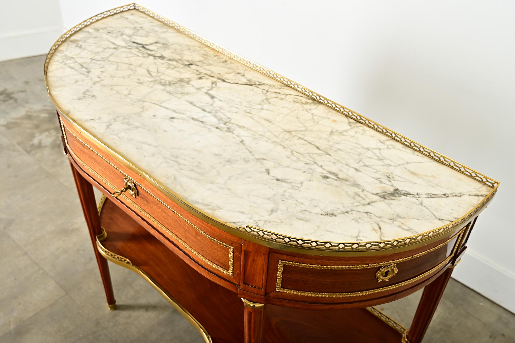 Ottone Console francese del XIX secolo Luigi XVI in mogano demilune in vendita