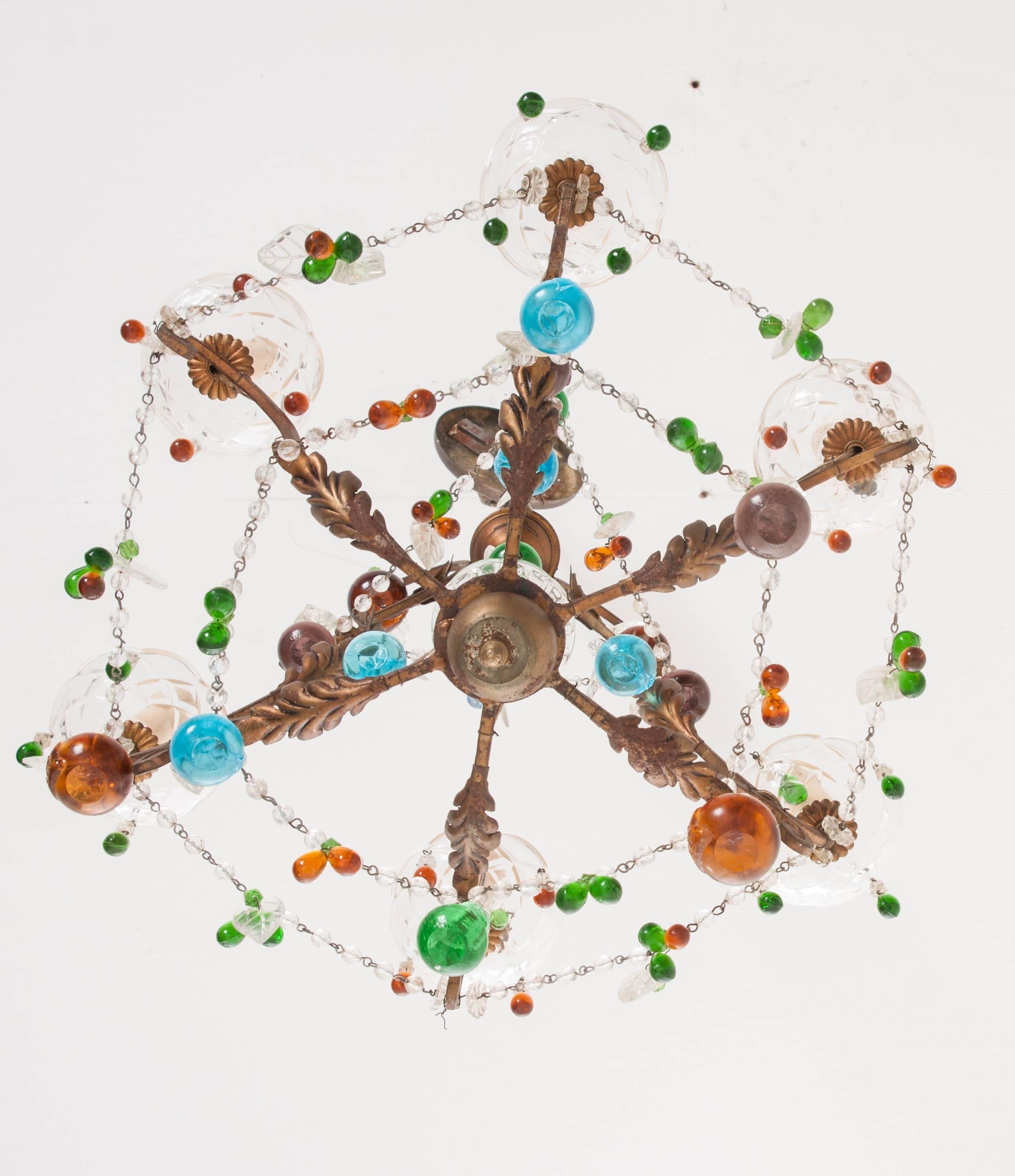 Brass French 19th Century Multicolor Crystal Chandelier