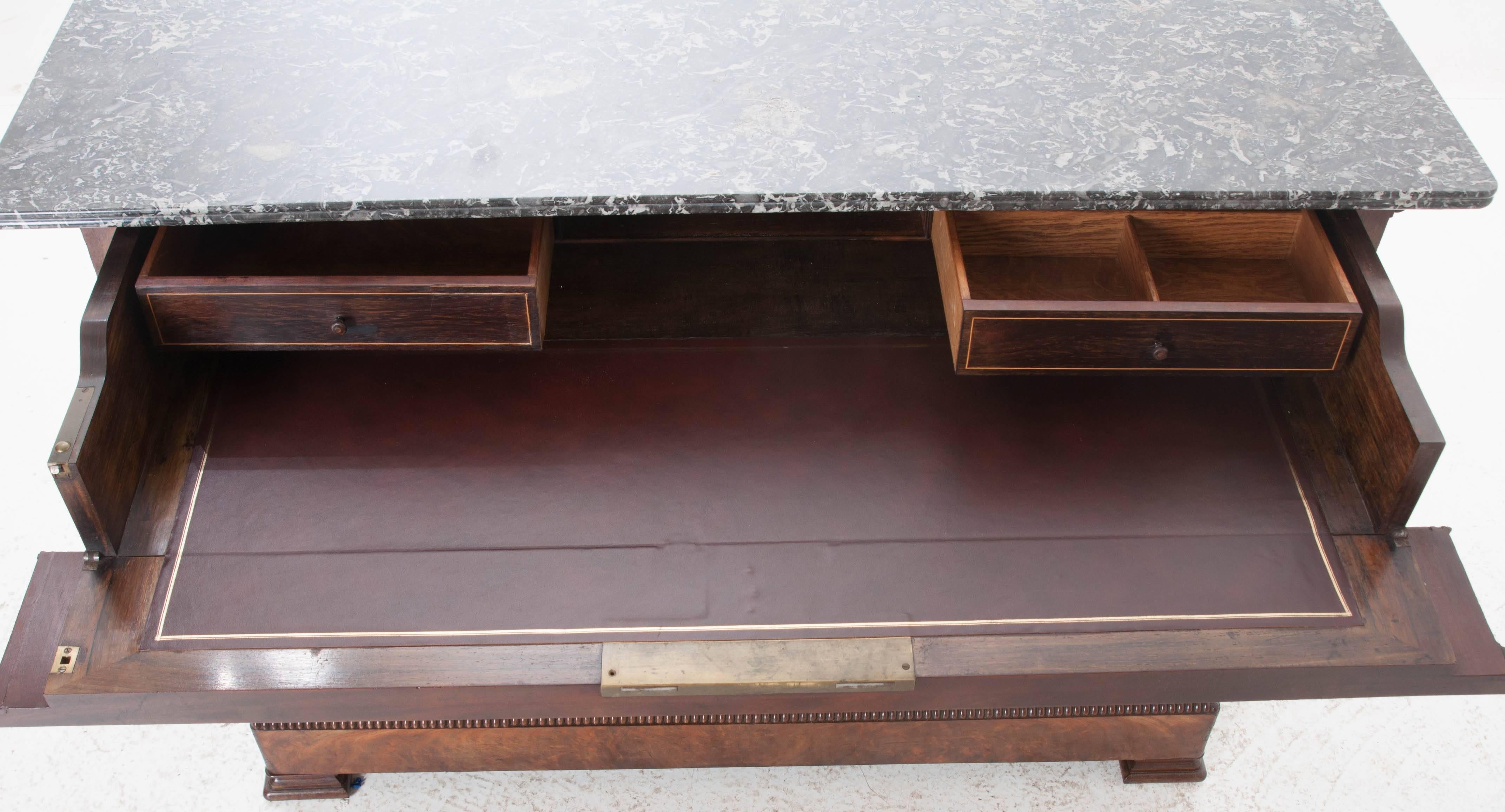 French 19th Century Louis Philippe Mahogany Drop Front Desk with Marble Top 3