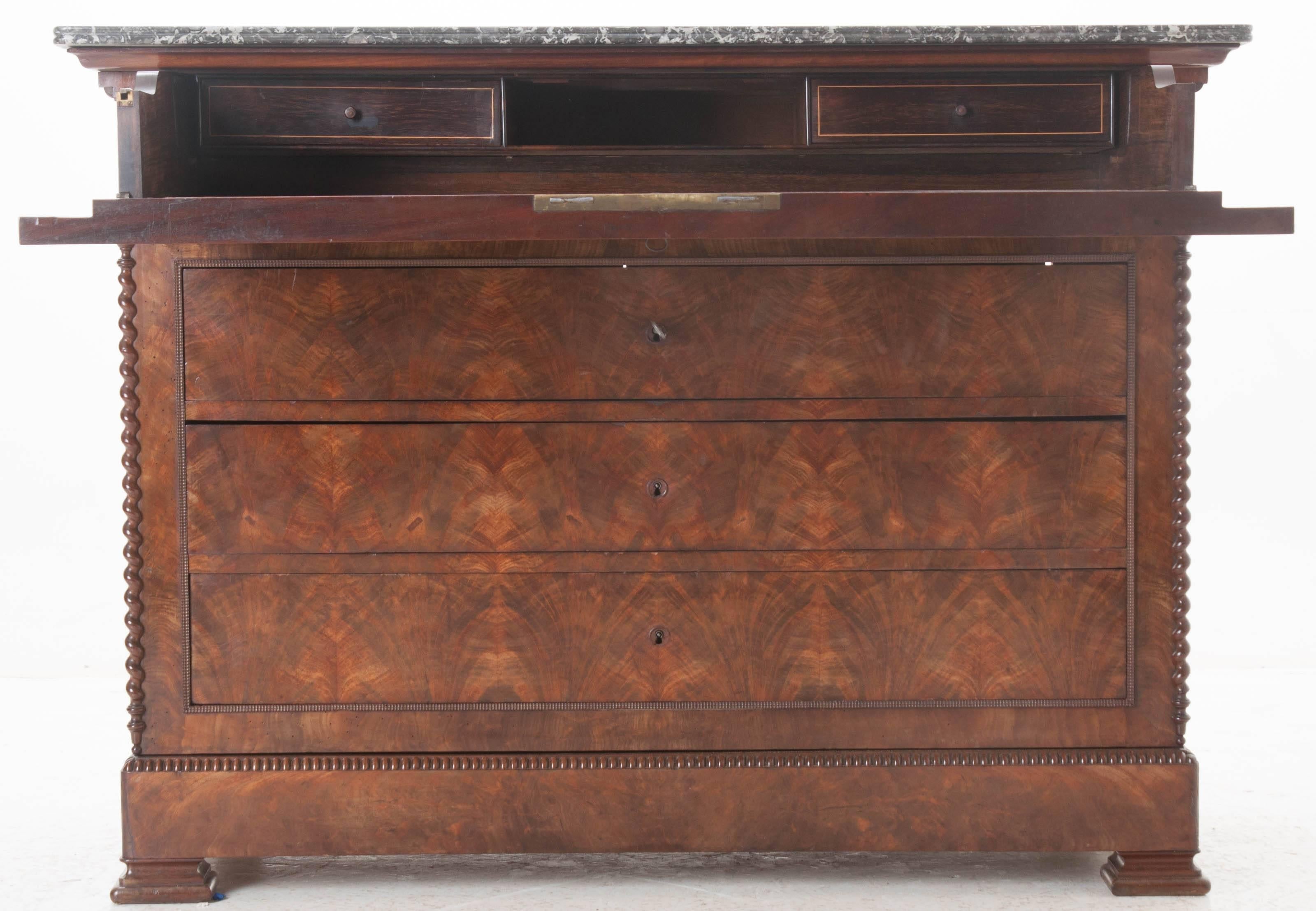 French 19th Century Louis Philippe Mahogany Drop Front Desk with Marble Top 2