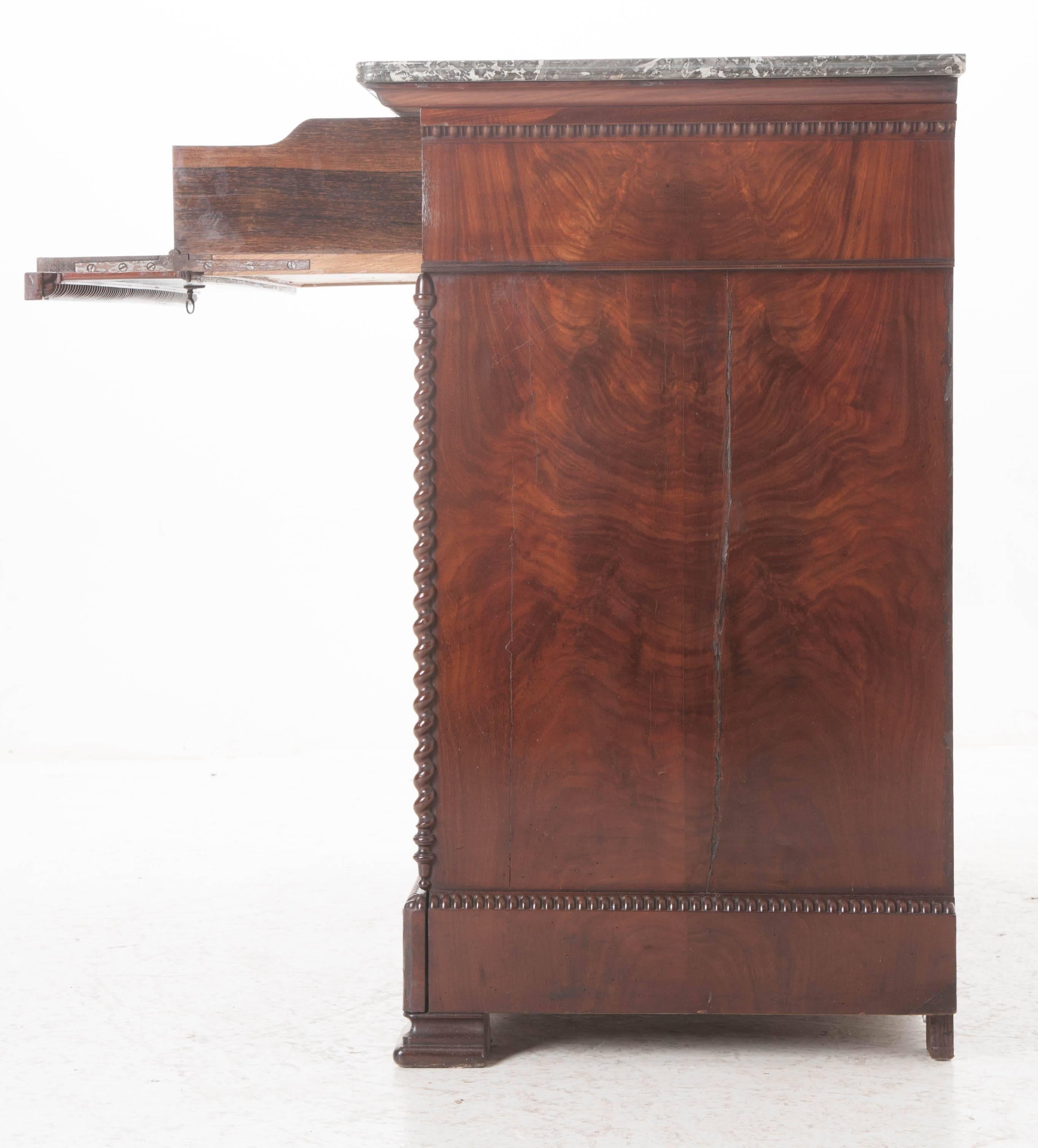 French 19th Century Louis Philippe Mahogany Drop Front Desk with Marble Top 6