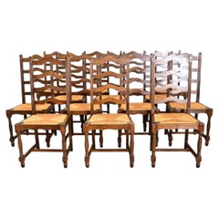 Juego de 14 sillas de comedor con respaldo de escalera y asiento de junco