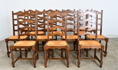 Juego de 14 sillas de comedor con respaldo de escalera y asiento de junco
