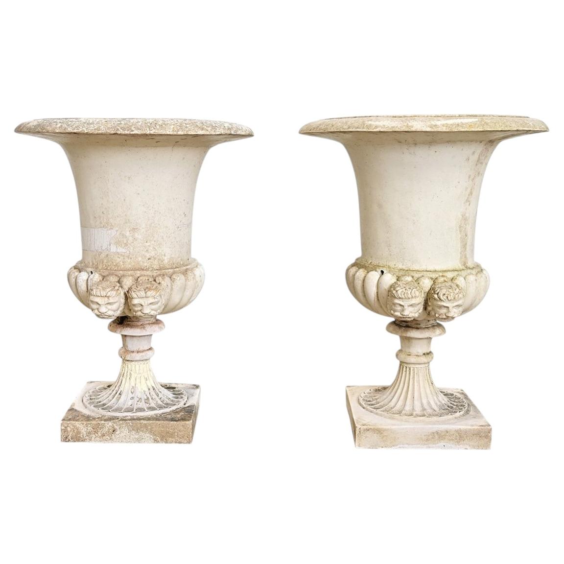 Pair of 19th Century Portuguese Garden Urns with Venetian Plaster Finish