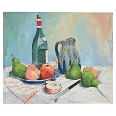 Französisches Vintage-Stillleben auf Holztafel