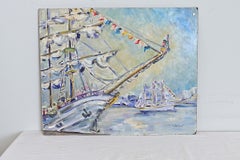 French Vintage Seascape Painting on Board