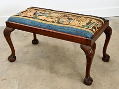 Banc anglais du XIXe siècle en acajou et tapisserie