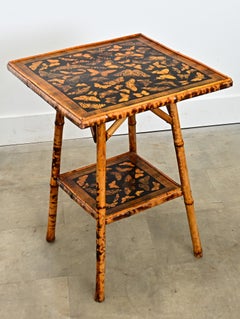 English 19th Century Bamboo Table with Butterfly Découpage