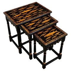 English Painted Nesting Tables with Découpage