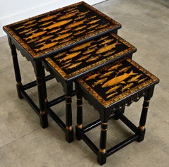 English Painted Nesting Tables with Découpage